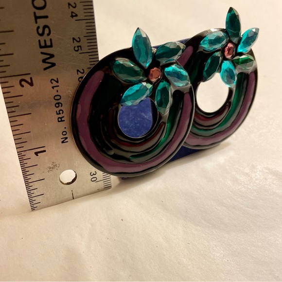 VINTAGE : 80s La Rage Modernist Mixed Materials Pierced Earrings - Picture 7 of 10